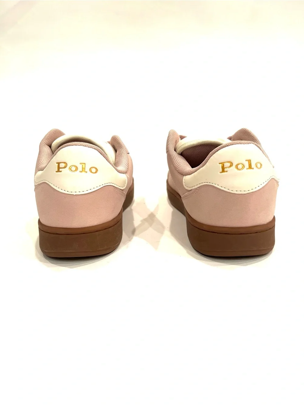 POLO Ralph Lauren Knollan Pink & Gold Logo Sneakers Padded Tongue Womens 6.5 NEW